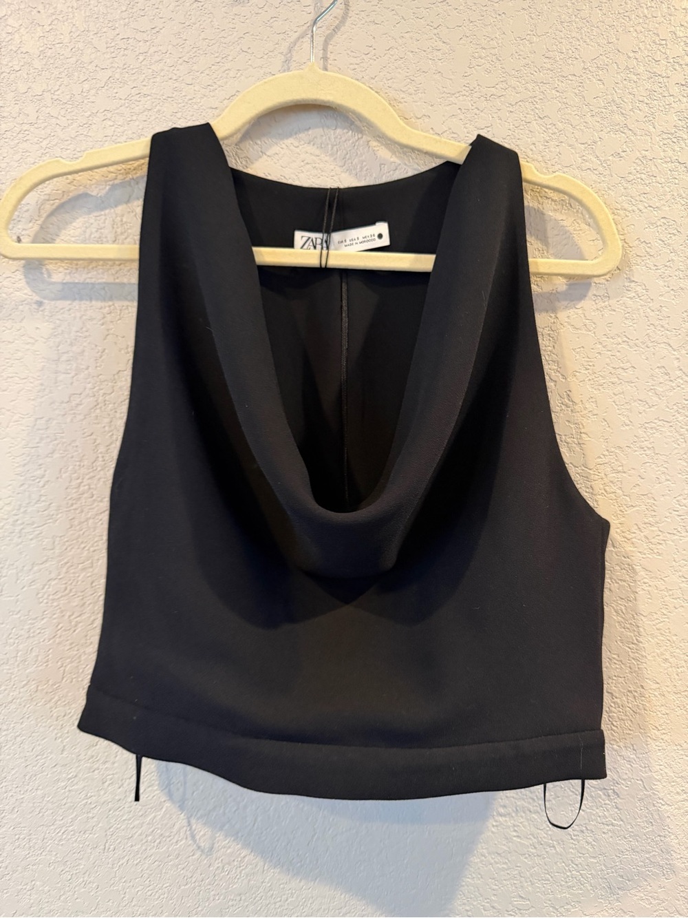 Zara Black Draped Neck Sleeveless Crop Cami